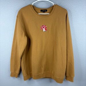 Social Scene Mushroom Embroidery Mustard Yellow Crewneck